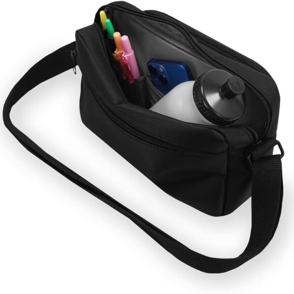 Black Shoulder Bag for Adults, Water-Resistant Polyester, Multiple Compartments, - Picture 5 of 6